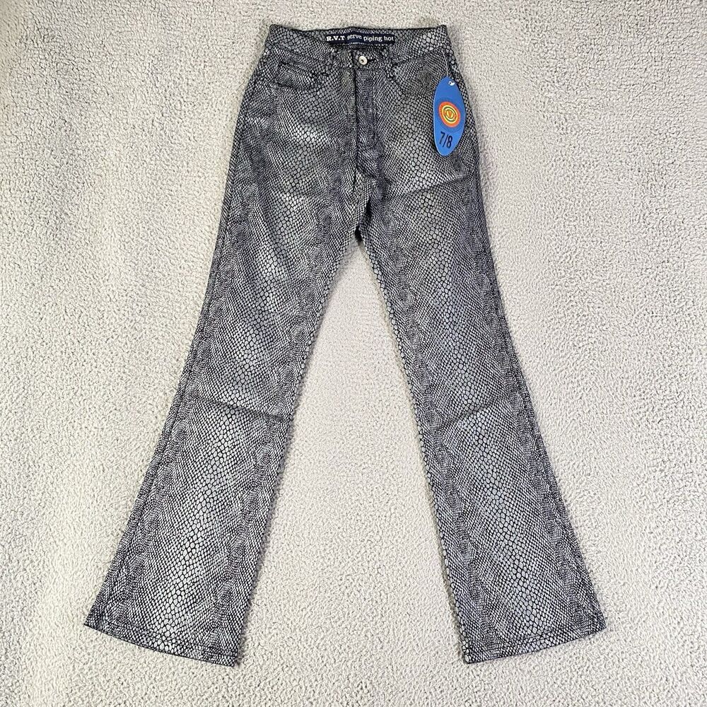 Vintage RVT Pants Girls 7 /8 (24x30) Gray Snakeskin Print Flare Bootcut Y2K NEW